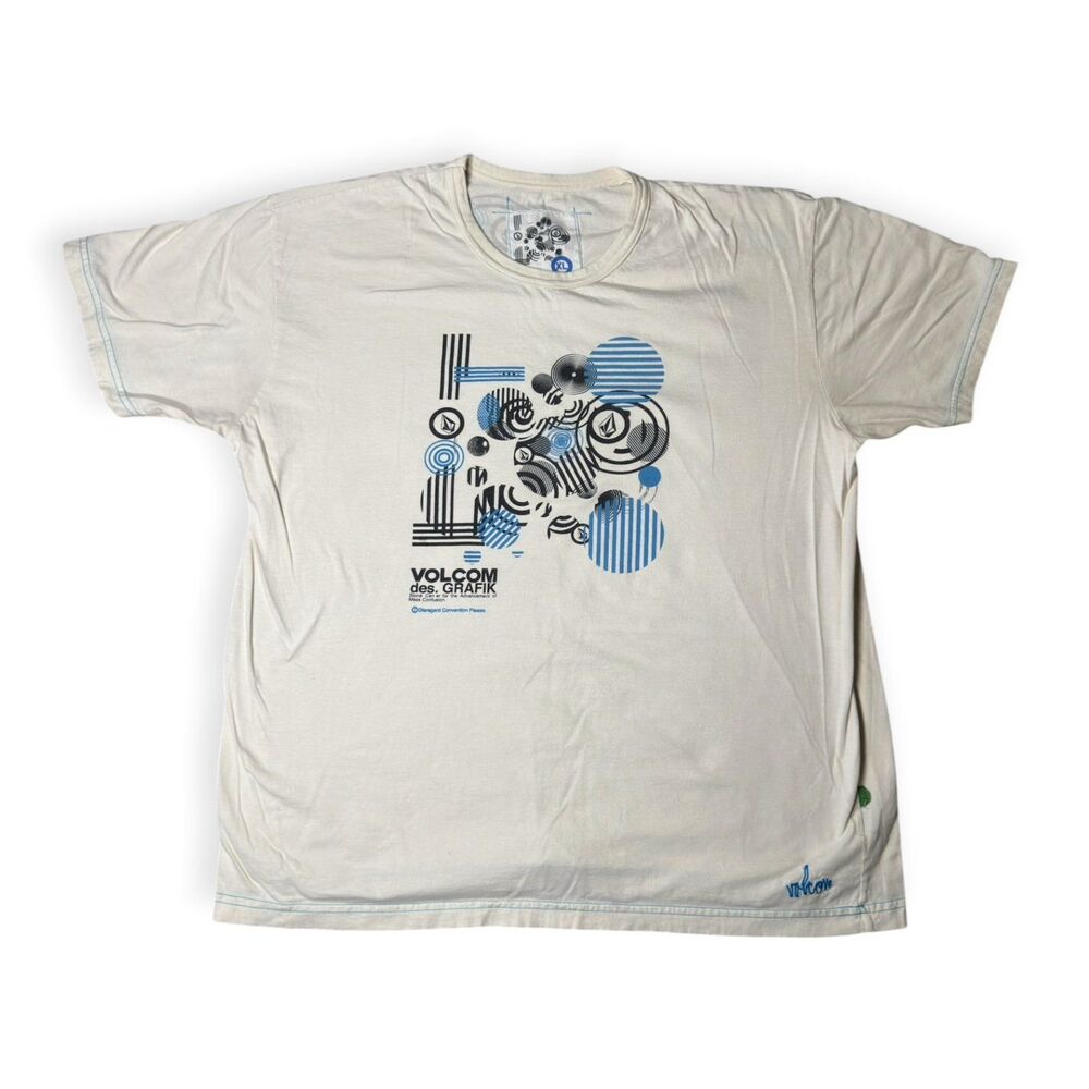 Volcom White Logo T-Shirt Size XLarge Shirt Blue Abstract Skater VTG 90s Rare